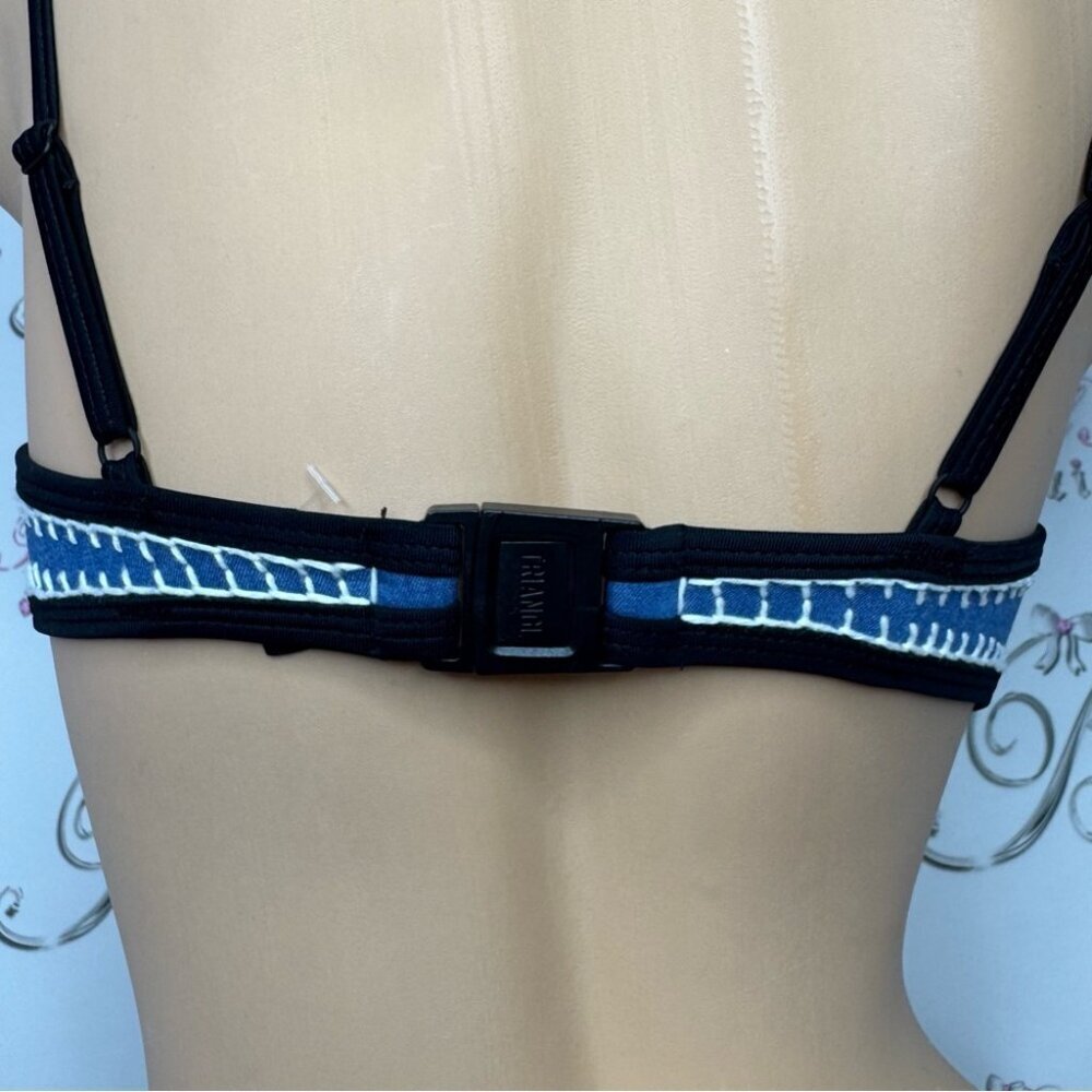 Triangl swimwear top bikini denim jean crochet blue navy cream snap back closure - Picture 13 of 14